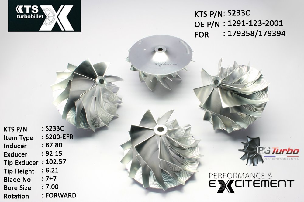 Turbo ROUE FORGÉE MFS PERFORMANCE - 7+7 PALES - INDUCER : 67,8 - EXDUCER : 92,15 - TYPE : S200-EFRANGLE : 60° - ROTATION : Forward - SUPER BACK : 6,2 - BORE SIZE : 7
